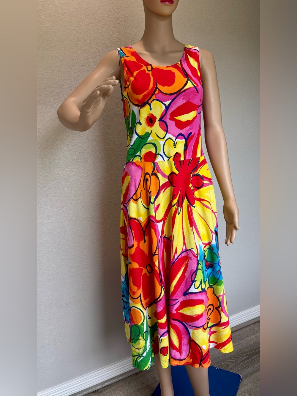 Jams World Multicolor Floral Midi Dress in Yellow, Pink, Blue, Green - Picture 2 of 14